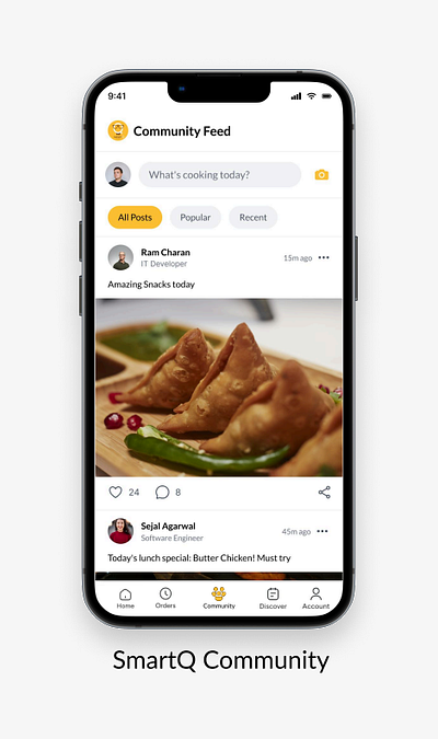 Community Page community design feed figma food mobile product design ui ux