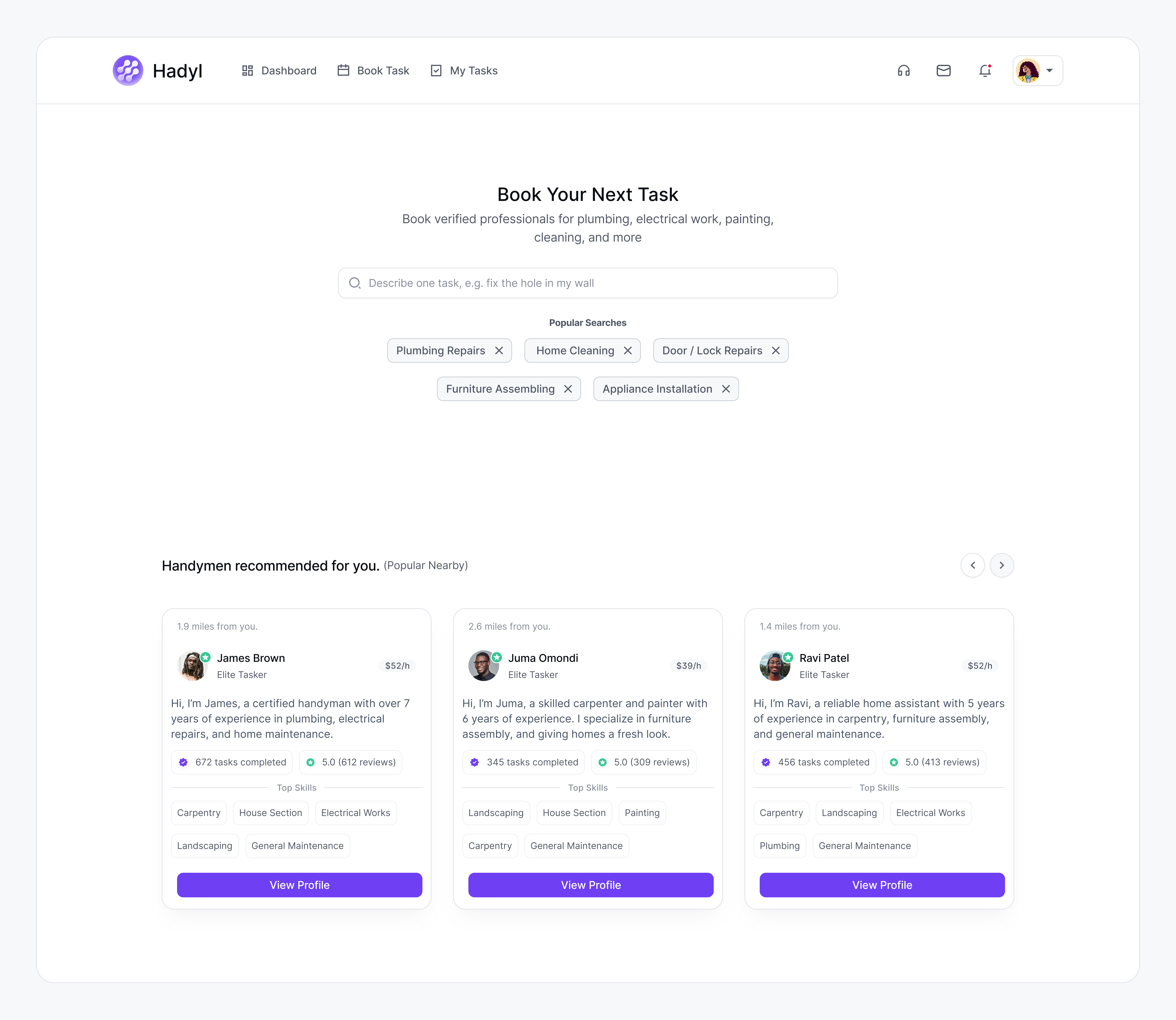 Handyman's Customer Dashboard errand app errand website handyman dashboard handyman marketplace handyman web ap product design ui ux