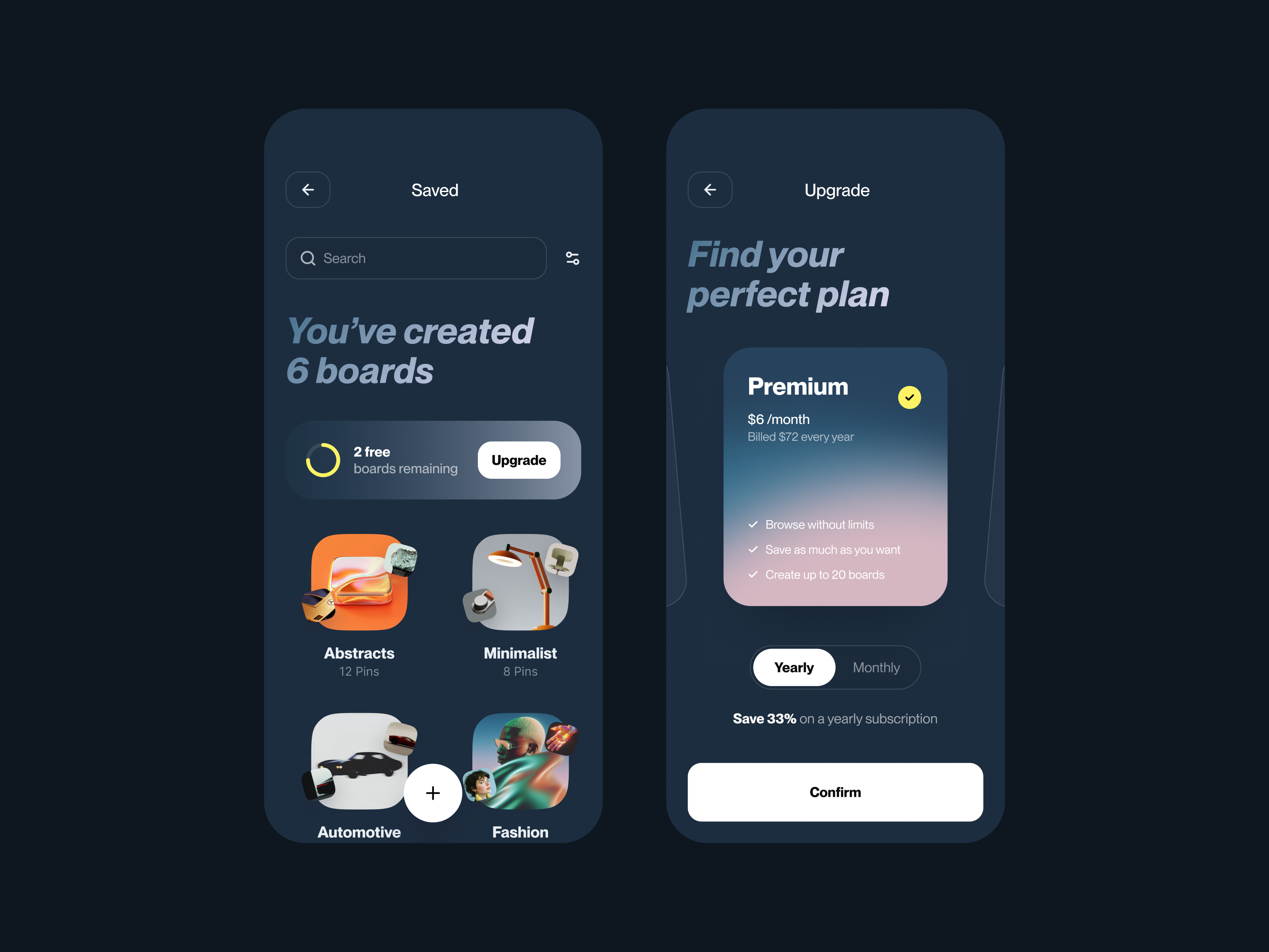 Saved Boards - Exploration bold bookmark design exploration minimalist mobile pricing saved typography ui upgrade