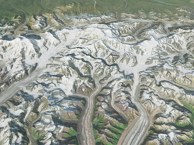 Vast Alaskan landscape - 200km x 200km 3D terrain model simulation