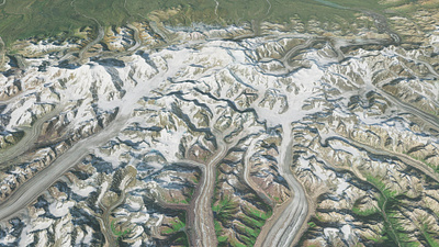 Vast Alaskan landscape - 200km x 200km 3D terrain model simulation