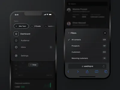 Mobile Menu & Filters burger burger menu dark mode dashboard filters menu mobile options responsive sort options sorting