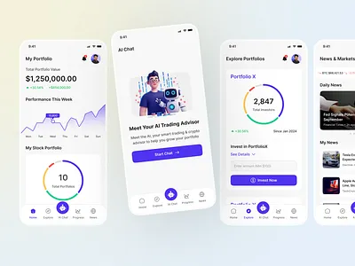 AI Powered Crypto Investment App UI Design ai ai app ai assistant app ai chatbot app ai crypto app ai investment app app ui app ui design chatbot app ui crypto app crypto app design crypto app ui crypto investment mobile app ui ui design uiux