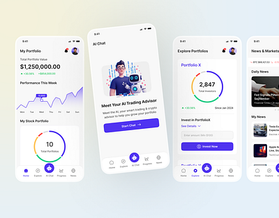 AI Powered Crypto Investment App UI Design ai ai app ai assistant app ai chatbot app ai crypto app ai investment app app ui app ui design chatbot app ui crypto app crypto app design crypto app ui crypto investment mobile app ui ui design uiux