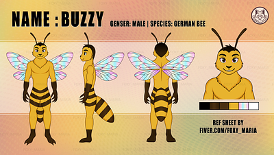 Buzzy Bee Furry Fursona Reference Sheet Finished by Foxy_Maria bee bee brand bee furry bee furryart bee fursona bee graphics bee logo commissionsopen foxymaria furry artist furryart furryrefsheet fursona german bee
