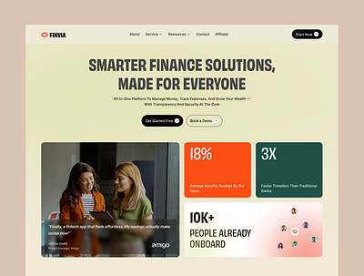 Finvia – Smarter Finance Landing Page cleandesign finance fintech fintechdesign landingpage minimaldesign modernui ui ui design ux uxdesign webdesign