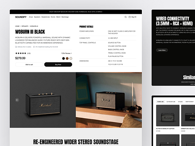 Soundify - Audio & Speakers Product Details Page audio bass buy e commerce ecommerce landing page marketplace music online store order product shop shopify sound speaker store ui ux web design website