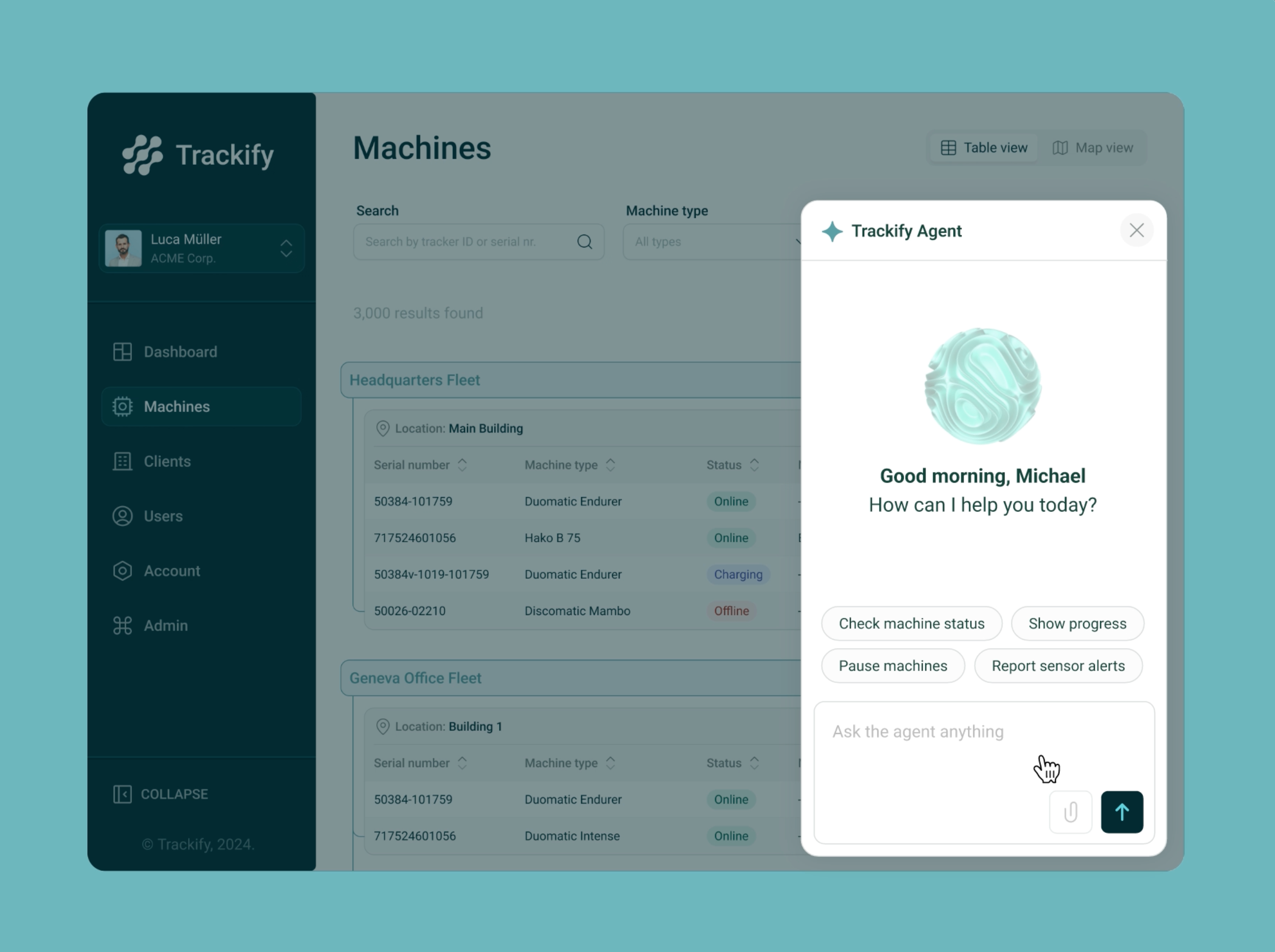 Agentic AI Chat - Dashboard agentic ai animation b2b chat dashboard green rive saas ui