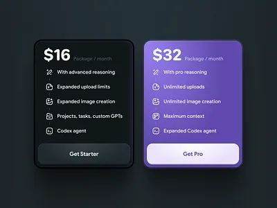 Modern Pricing Card UI – Starter vs Pro Plans cards payment pricing cards subscriptions ux design
