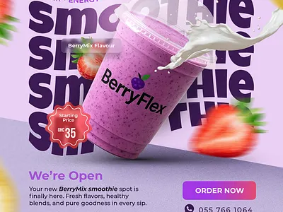 Smoothie Flyer Design branding design editing figma flyer font graphic design logo photo editing photo manipulation photoshoot photoshop smooothie strawberry typography ui ux