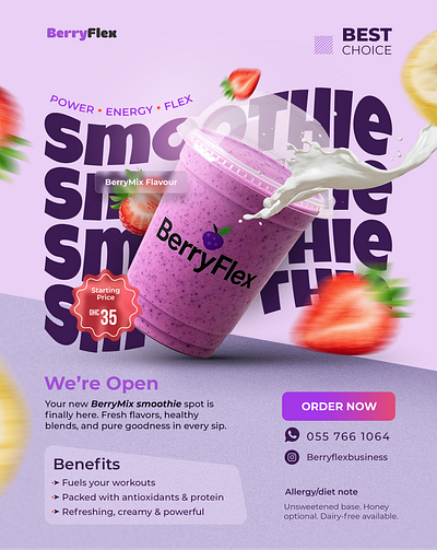 Smoothie Flyer Design branding design editing figma flyer font graphic design logo photo editing photo manipulation photoshoot photoshop smooothie strawberry typography ui ux