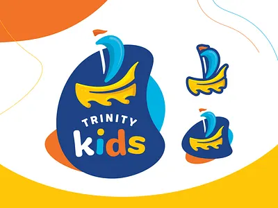 Trinity Kids Ministry boat children church colorful flag fun kids logo design ministry nautical ocean pirate playful sail sailboat sailing sea ship waves wind