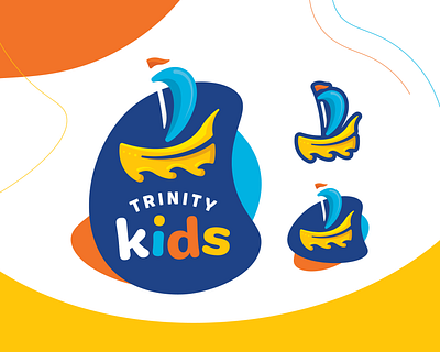 Trinity Kids Ministry boat children church colorful flag fun kids logo design ministry nautical ocean pirate playful sail sailboat sailing sea ship waves wind