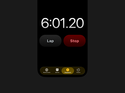 iOS 26 Stopwatch Redesign Concept 17 pro apple clock concept glass gradient ios ios 26 iphone lap mobile native redesign stop stopwatch swiftui tab bar timer ui ux