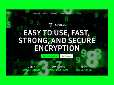 Apollo Hero Section african designer animated background blender animation call to action cybersecurity website ducky3d encryption flat design hero section landing page matrix website neon green nigerian designer optimized video website web design