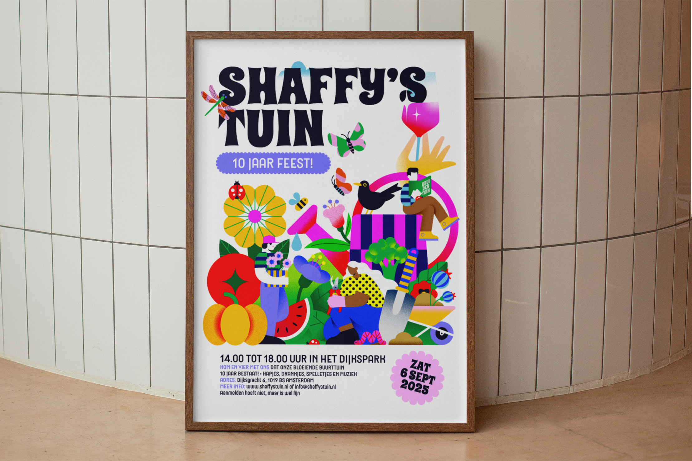 Illustration and poster for Shaffy's tuin adobe community garden digital art email invitation garden gardening gardening day graphic design illustration poster vector art vector illustration watermelon