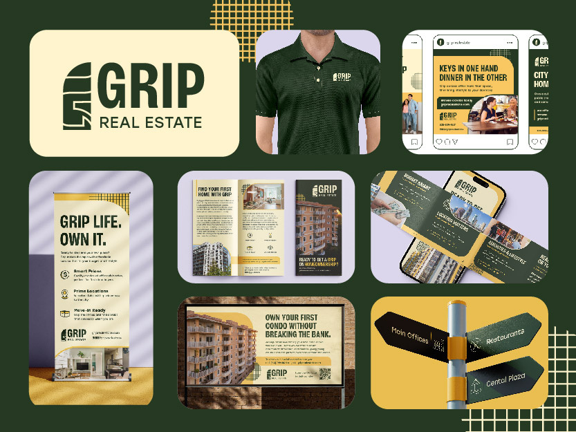 Grip Real Estate advertising brand identity branding corporate design digital graphic design icon design logo motion graphics print print design real estate social media graphics vector