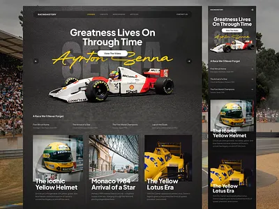 Design Exploration - F1 Legends Website ayrton senna branding circuit clean design desktop f1 formula 1 landing page legends mclaren mobile motorsport race racing responsive typography ui website whitespace