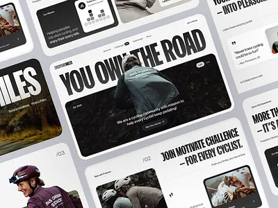 EverydayMiles – Cycling Community Website bike challenge community cycling editorial fitness health landing page layout lifestyle minimal sports typography ui ux webdesign website