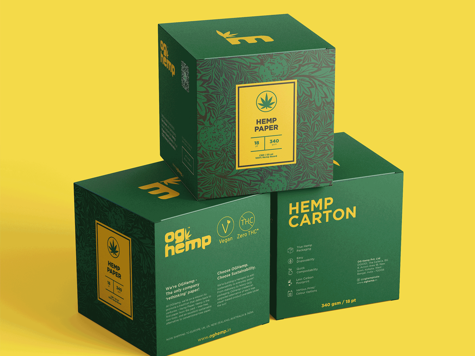 OG Hemp - monocarton box packaging design box box design brand design branding colourful design graphic design green mockup packaging packaging design yellow