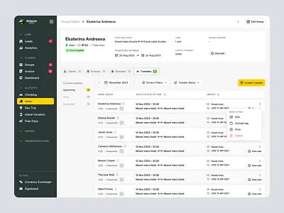 Altezza – Itinerary & Transfer Management for SaaS Travel & Tour admin dashboard booking system client management crm dashboard group management itinerary product design saas design tour management tour operator transfer management travel app travel management travel ui ui ux vacation web app web design