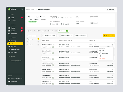 Altezza – Itinerary & Transfer Management for SaaS Travel & Tour admin dashboard booking system client management crm dashboard group management itinerary product design saas design tour management tour operator transfer management travel app travel management travel ui ui ux vacation web app web design