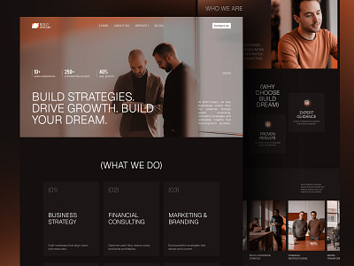Build Dream - Business consulting website agency website branding business consulting website consultancy consultation dark mode digital agency financial advisor home page landing page ui uiux website design