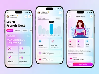 Language Learning Mobile App Exploration app concept app ui daily practice digital education edtech education app edutainment language app language learning mobile mobile app design product design smart learning uiux
