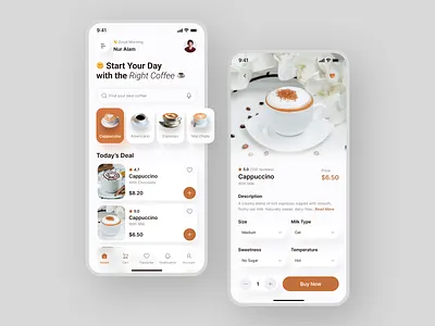 Coffee Shop Mobile App - Light & Dark Mode app design application application ui brown chocolate coffee coffee shop dark mode food app light mode mobile app mobile app design mobile design mobile ui order app order food order management ui design ux design