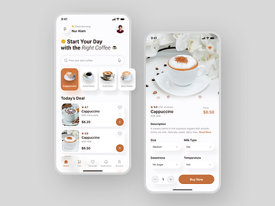 Coffee Shop Mobile App - Light & Dark Mode app design application application ui brown chocolate coffee coffee shop dark mode food app light mode mobile app mobile app design mobile design mobile ui order app order food order management ui design ux design