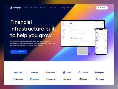 Accepty – Financial Payment Platform animation b2b bank card banking app enterprise ux finance financial financial infrastructure financial services fintech fintech website hire web designer motion design payment saas saas design startup stripe ui ux design agency web design