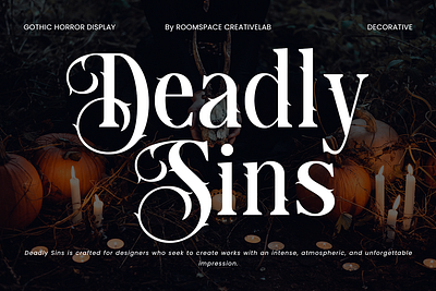Deadly Sins – Gothic Horror Display Font branding creepy design display gothic graphic design halloween illustration logo luxury magazine pumpkin typography ui