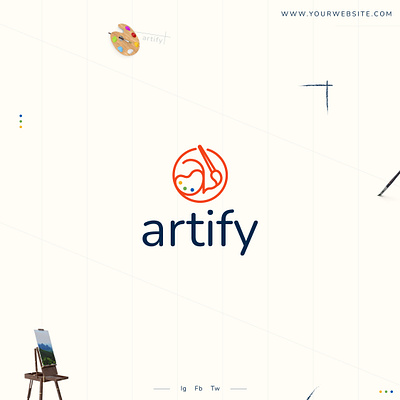 Artify Minimal Line Art Logo with Paintbrush & Palette in Circle art brand identity branding design design logo flat graphic design icon illustration logo logo design logos logotype minimal minimalist modern modern logo timeless ui unique