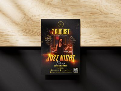 Modern Jazz Night Event Poster Design ad poster branding concert flyer creative flyer design entertainment poster event branding event flyer design gold text effect graphic design jazz night poster live music poster modern event design music event flyer musical poster design night event flyer party flyer poster design social media poster