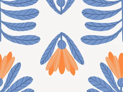 Orange Flowers With Blue Leaves. Seamless pattern blue fabric fashion floral flower illustration pattern seamless textile
