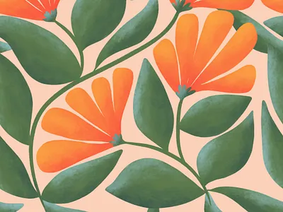 Orange Flowers With Leaves. Seamless pattern fabric fashion floral flower illustration orange pattern seamless textile