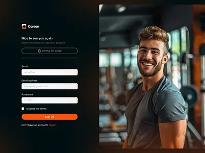 Gym app Login & Register form design landing page login signup ui ux website website design
