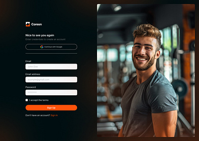 Gym app Login & Register form design landing page login signup ui ux website website design