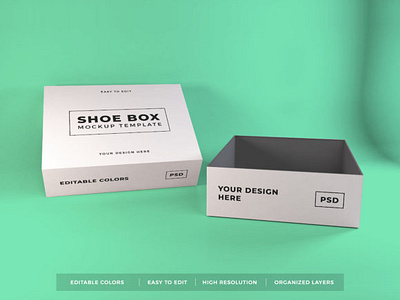 Realistic Shoe Box Packaging Mockup blank box design empty isolated package template white