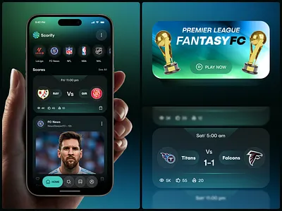Sports Live Score & News App – Modern Mobile UI Design app design fantasy football app football app live score app mobile mobile app nba app design nfl app sports sports app sports news mobile app