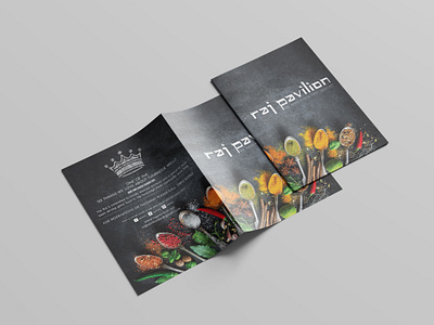 Modern Restaurant Bi-Fold Brochure Design | Raj Pavilion bi fold brochure bi fold mockup brand identity design brochure layout design brochure mockup creative brochure elegant brochure design food branding design food brochure design food business brochure food photography design graphic design luxury restaurant brochure menu design modern brochure professional brochure restaurant branding restaurant brochure restaurant menu template spice theme brochure