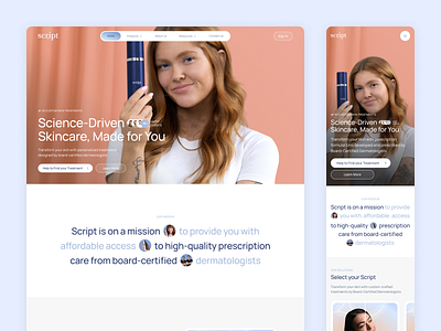 Scriptderm - Skincare and Dermatology Website beauty beauty products website cosmetics cosmetology dermatology dermatology website ecommerce healthcare healthcare website healthtech landing page medical website prescription medicine rx medicine skincare brand skincare products skincare website ui ux web design website design