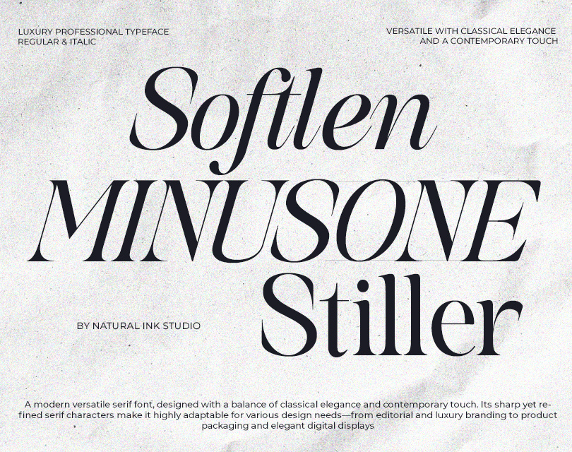 Softlen Minusone Stiller animation best seller branding bussines design editorial font font awesome font design illustration italic new serif serif smoothie ui versatile serif