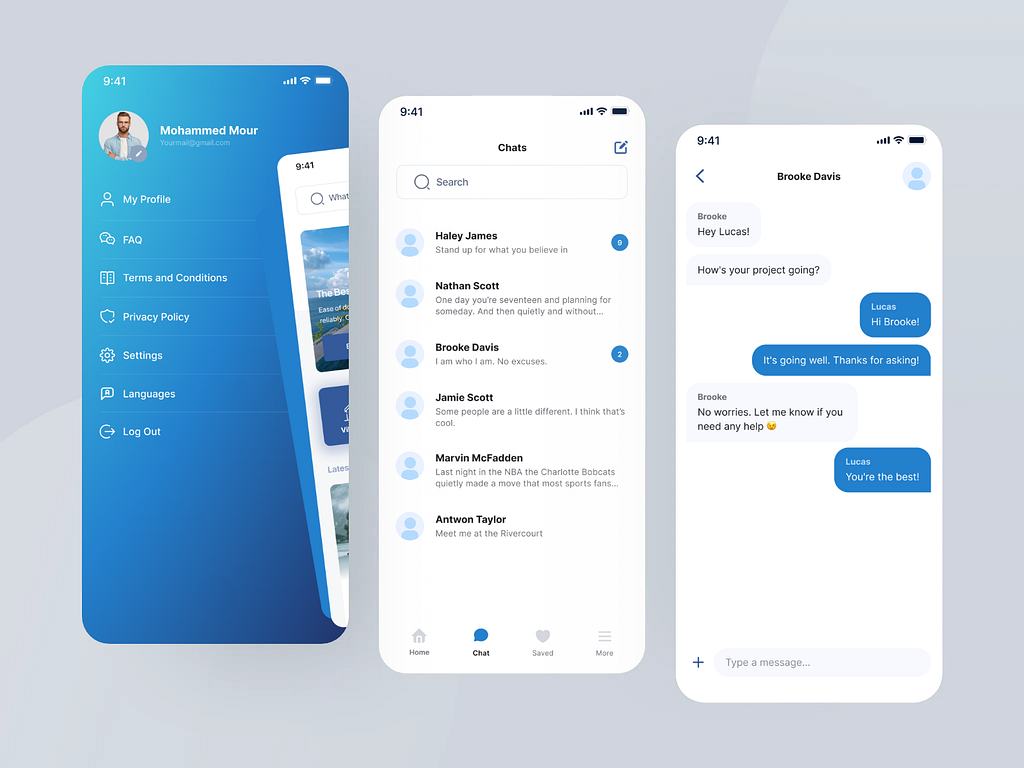 Menu and Chat Screen UI Exploration by Aju Pulickal on Dribbble