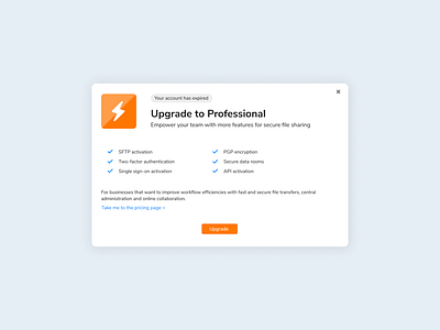 Upgrade screen file file manager file sharing product design saas sharing upgrade