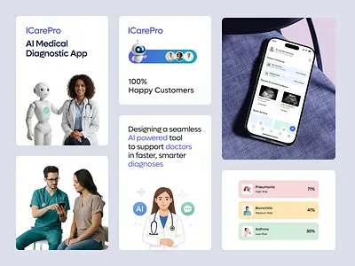 ICarePro – AI Medical Diagnostic App Branding & UI Design app application design branding consultation app doctor app doctor appointment graphic design health app ios and android ios app design medical app medical booking app mobile app online hospital patient app products ui uiux ux ux ui designer