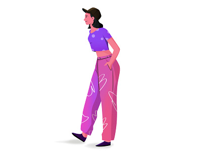 Walking in Style 2d art direction character design flat design girl girl walking illustration styles illustration vector art walk walking pose