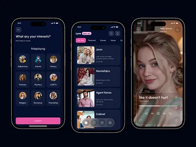 AI Mobile App Design ai ai app ai app design ai assistant ai chatbot ai voice aiconversations app home page characterdesign chat app chatbot chatinterface mobile onboarding roleplayapp smart ai smart assistant speech to text app voice recognition