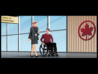 Airport Guided Assistance airport arrival assistance character check in departure disabled person employee flight illustration man people service staff terminal vector wheelchair woman