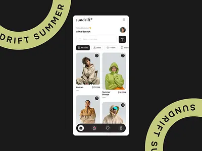 Sundrift - Fashion E-commerce App app ecommerce graphic design mobile app ui webdesign